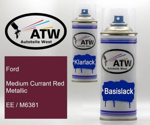 Ford, Medium Currant Red Metallic, EE / M6381: 400ml Sprühdose + 400ml Klarlack - Set, von ATW Autoteile West.